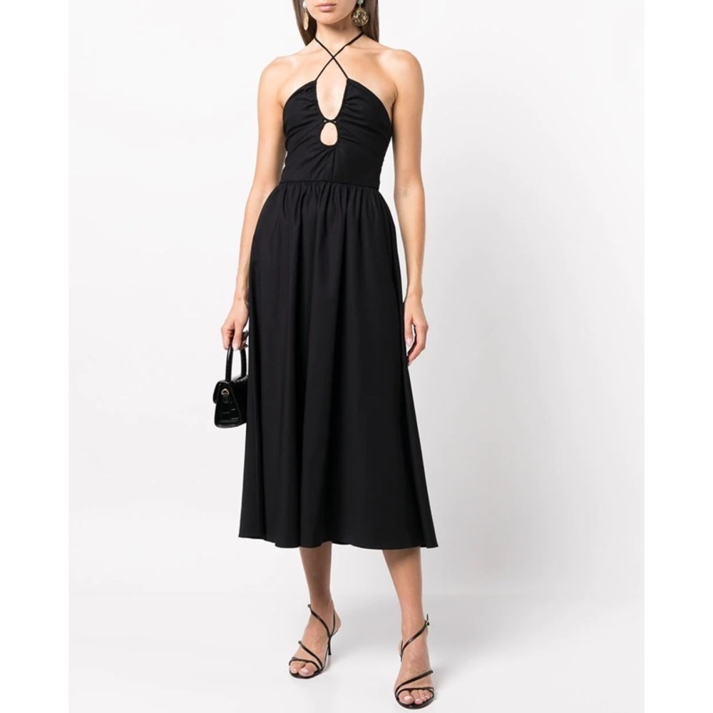 REFORMATION Black Stretch Cotton Keyhole Halter Stassie Midi Dress EUC Size 0
